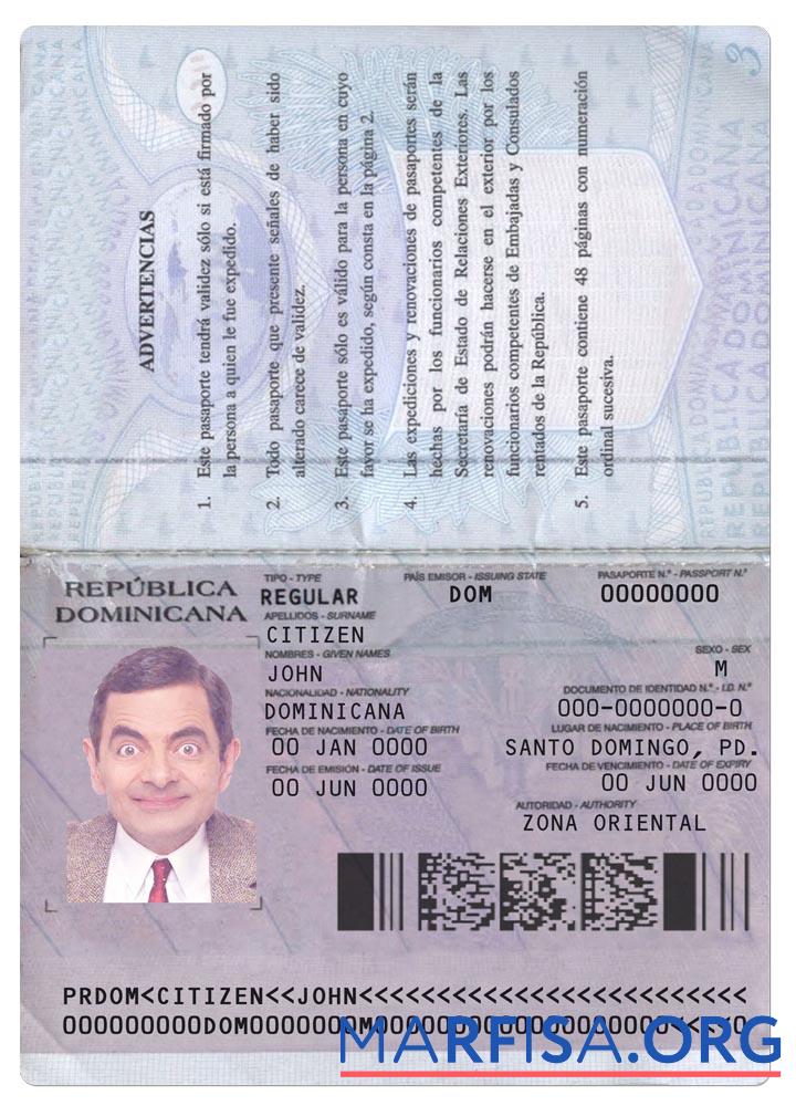 Downloadable Dominican Repubic passport version 2 sample